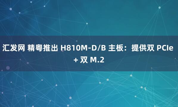 汇发网 精粤推出 H810M-D/B 主板：提供双 PCIe + 双 M.2